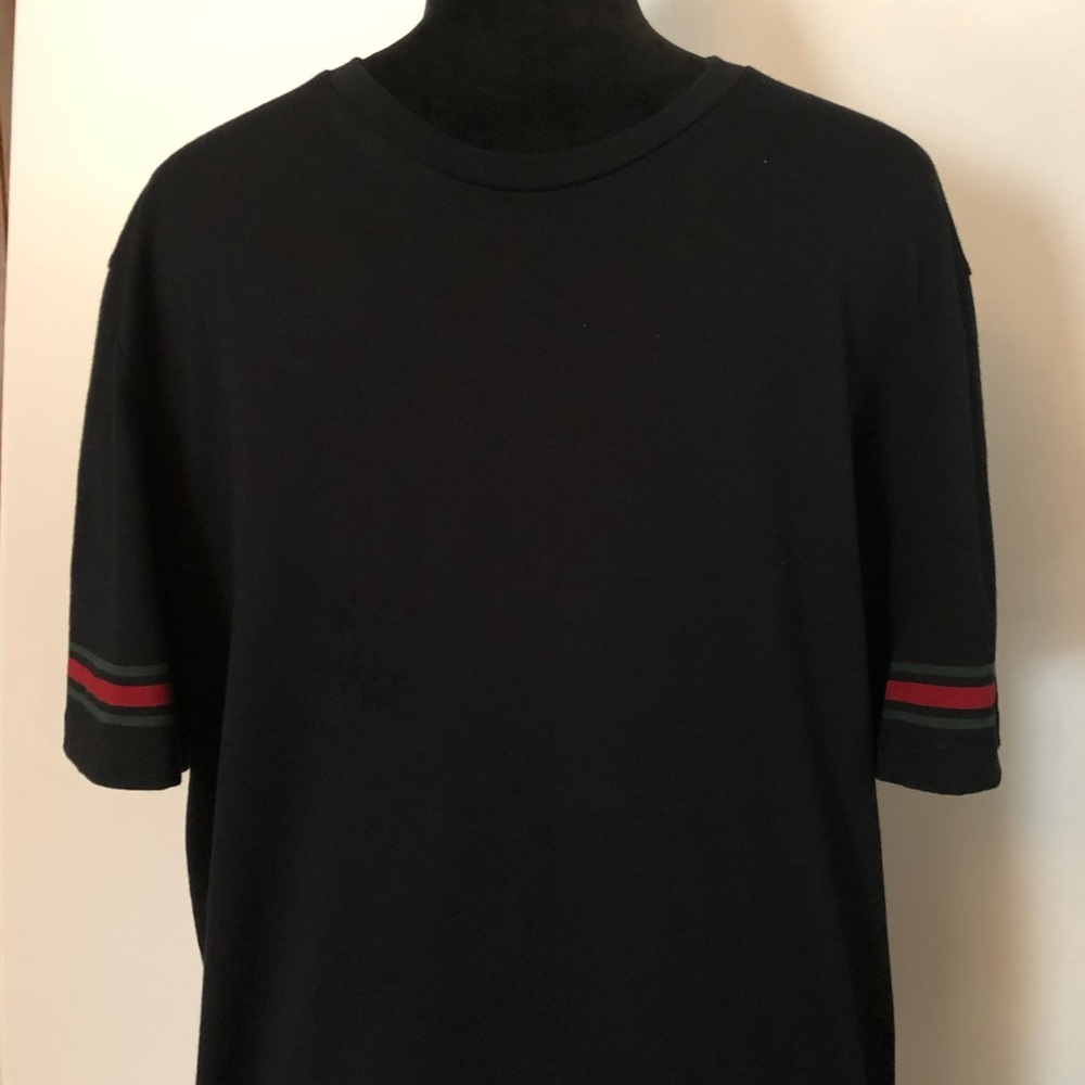 Gucci Black Red Green Web Stripe Trim Tee Shirt